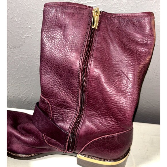 Vince Camuto Windy Women's Leather Moto Boot Harness Detail MidCalf 8M Burgundy - Picture 5 of 8